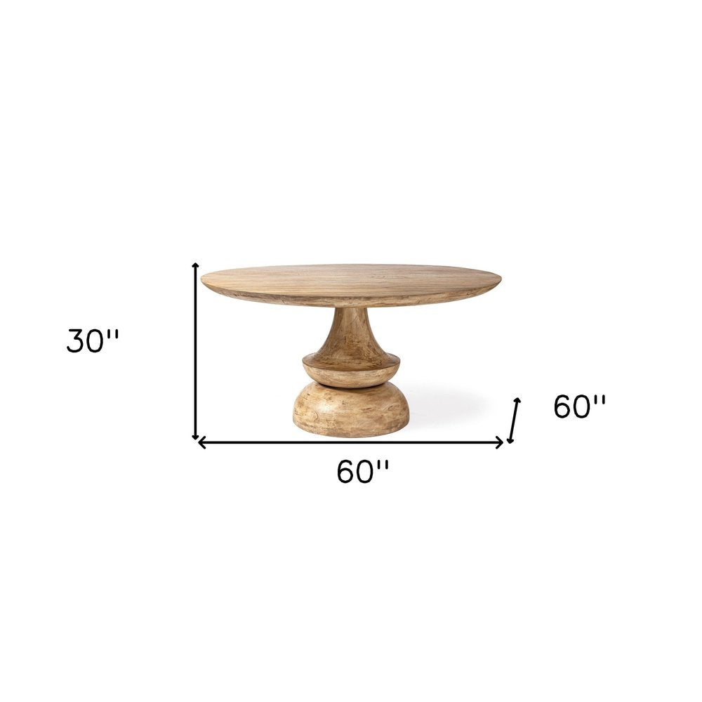 Natural Rounded Solid Wood Pedestal Base Dining Table - 60-inch