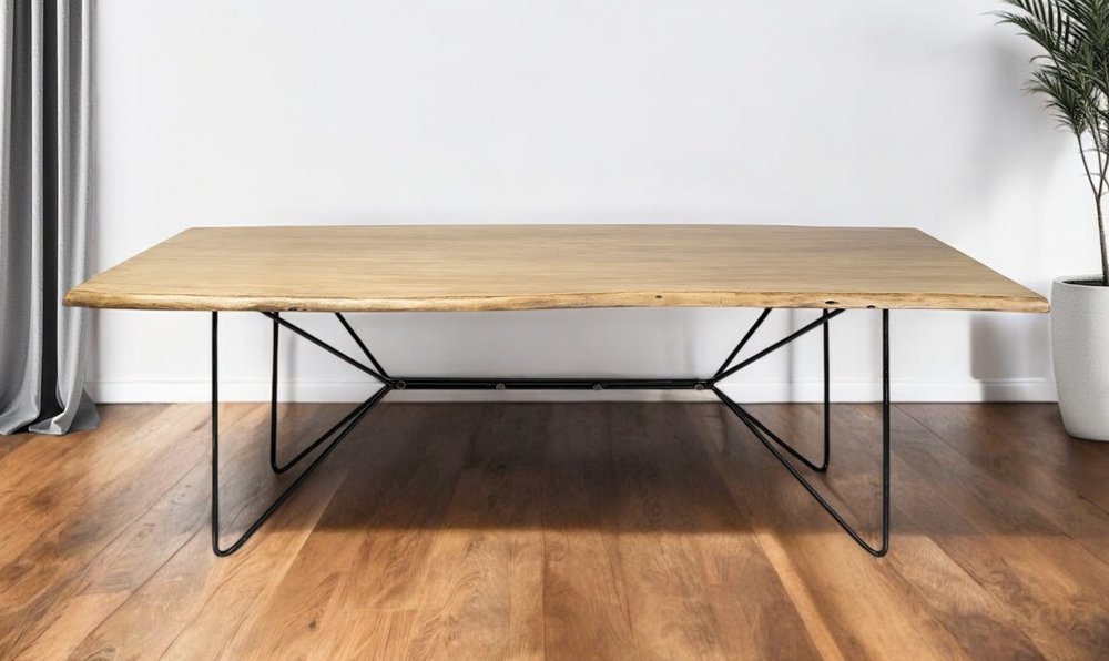 Brown and Black Solid Wood and Metal Dining Table - 80-inch