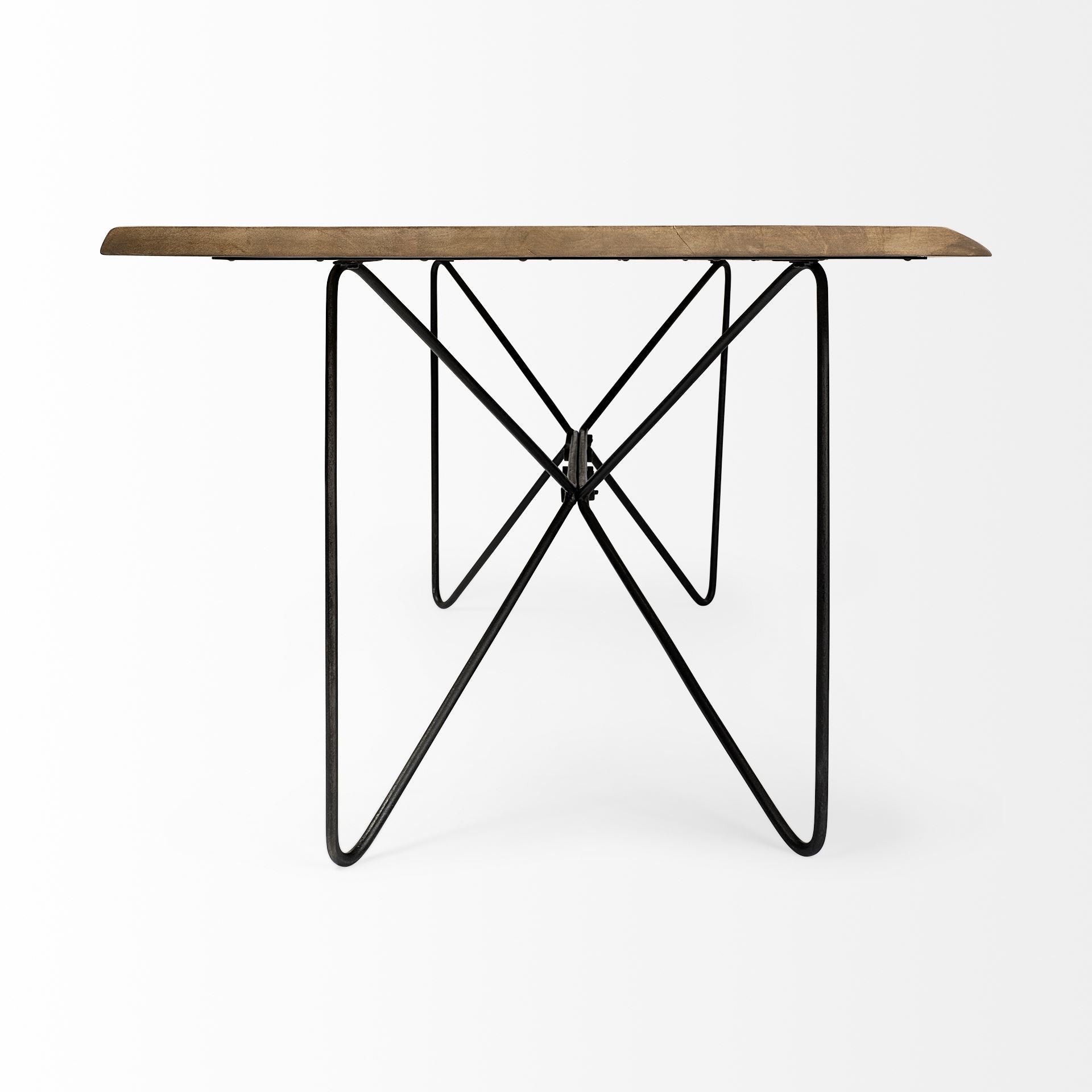 Brown and Black Solid Wood and Metal Dining Table - 80-inch
