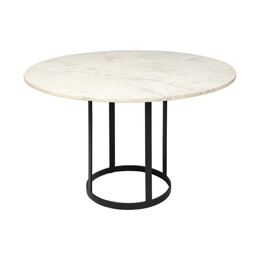 White and Black Rounded Marble and Metal Pedestal Base Dining Table - 48-inch
