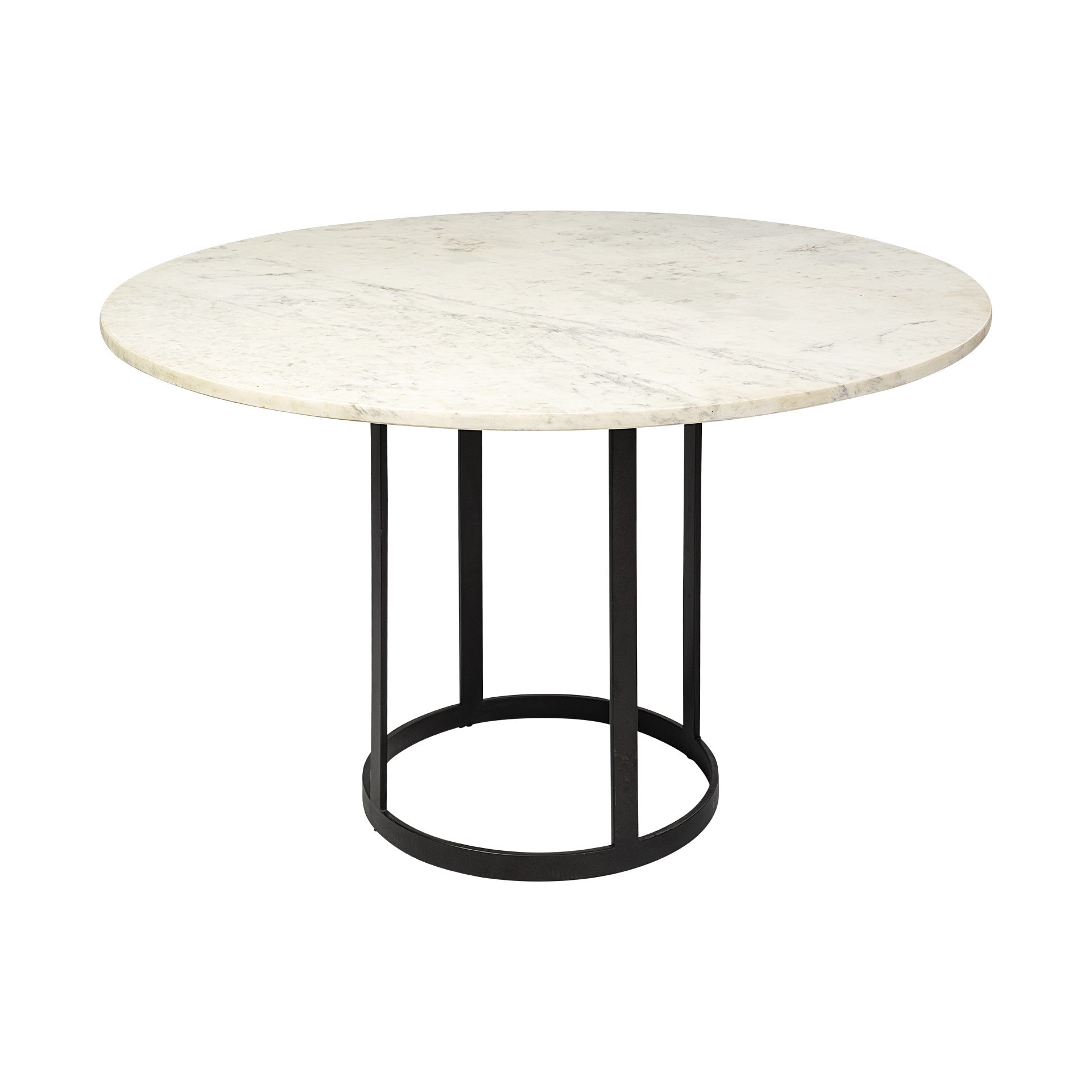 White and Black Rounded Marble and Metal Pedestal Base Dining Table - 48-inch