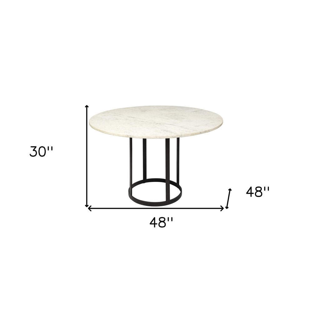 White and Black Rounded Marble and Metal Pedestal Base Dining Table - 48-inch