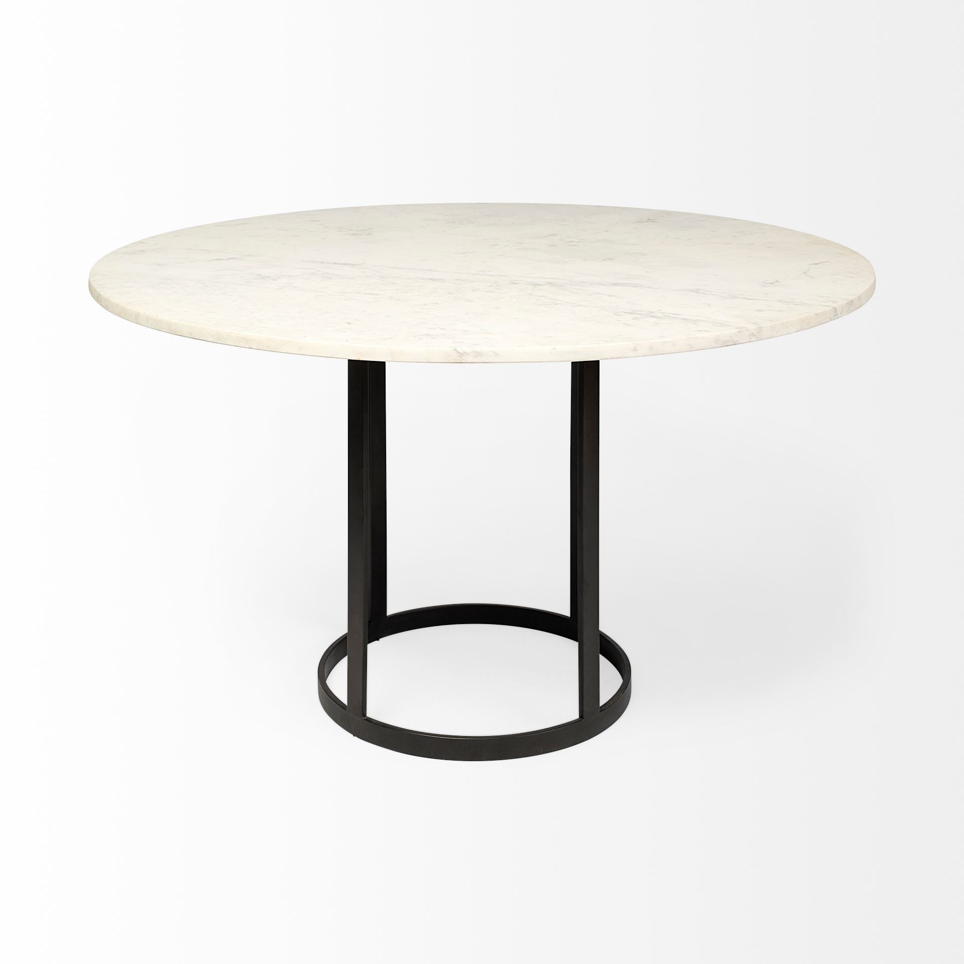 White and Black Rounded Marble and Metal Pedestal Base Dining Table - 48-inch