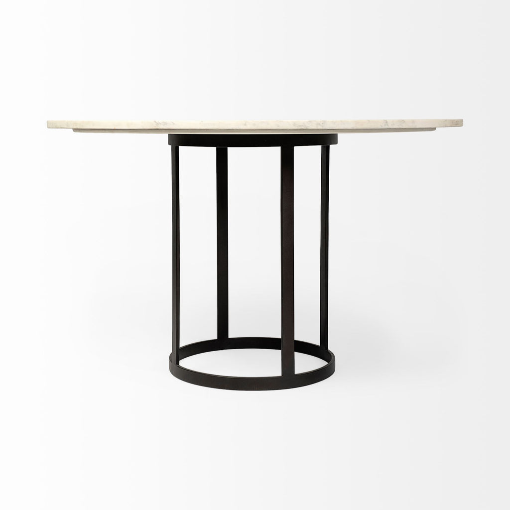 White and Black Rounded Marble and Metal Pedestal Base Dining Table - 48-inch