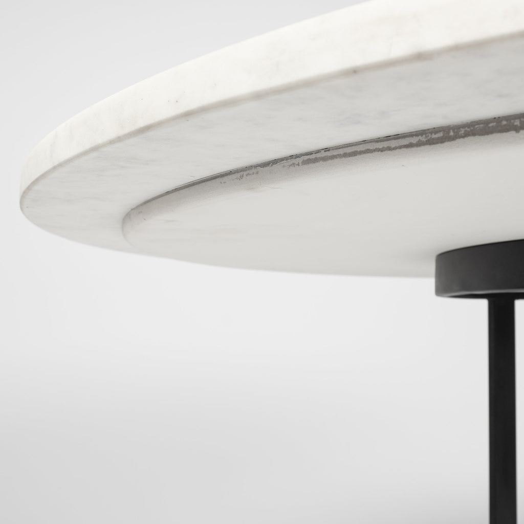 White and Black Rounded Marble and Metal Pedestal Base Dining Table - 48-inch