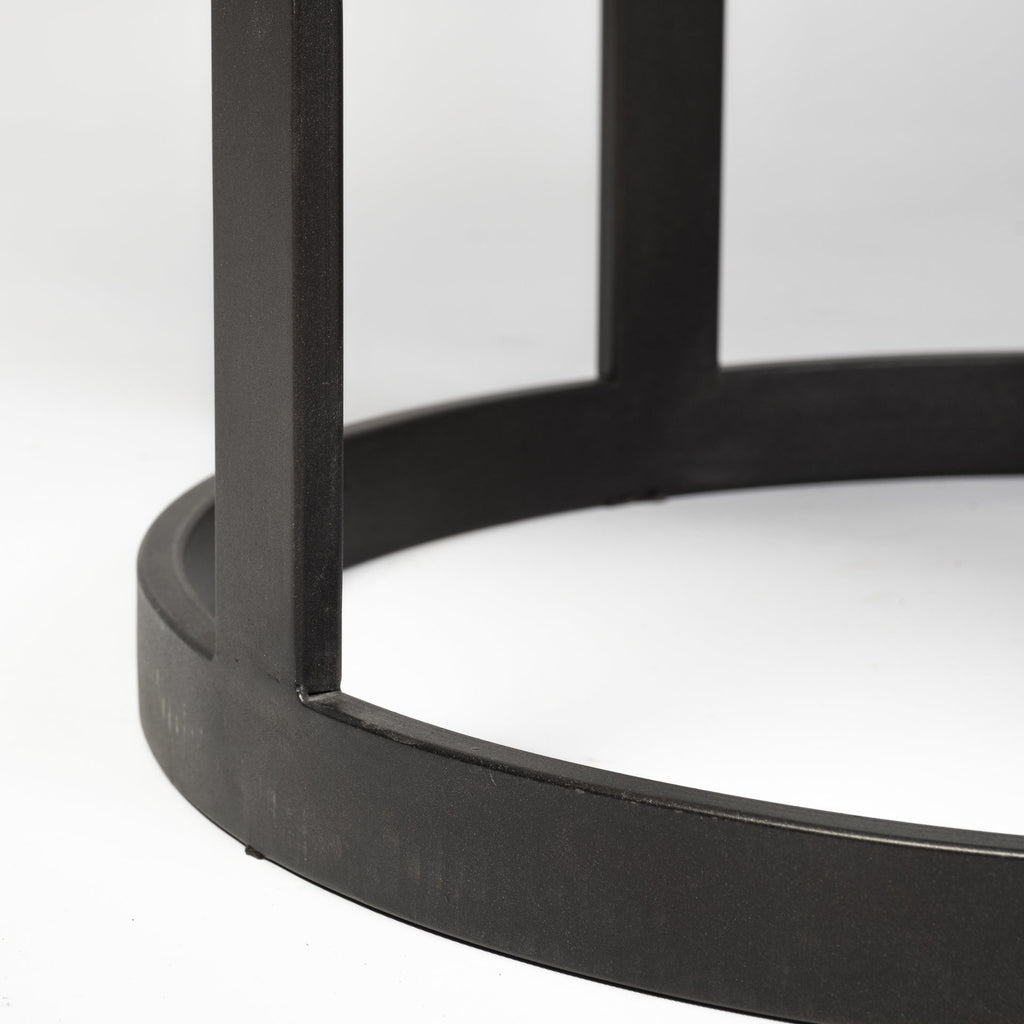 White and Black Rounded Marble and Metal Pedestal Base Dining Table - 48-inch
