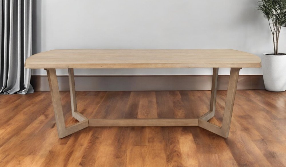 Natural and Brown Solid Wood Trestle Base Dining Table - 92-inch