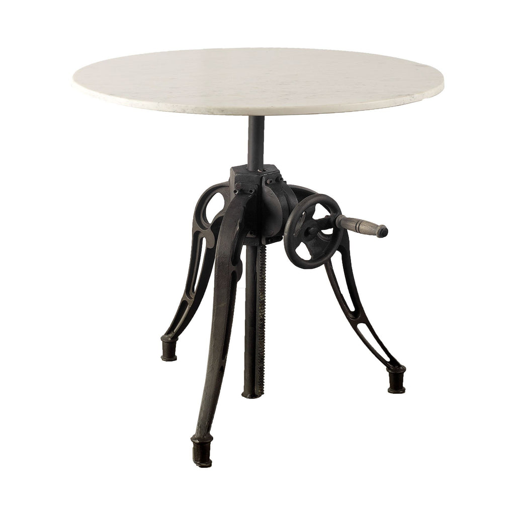 White and Black Rounded Marble and Metal Three Leg Base Dining Table - 30-inch