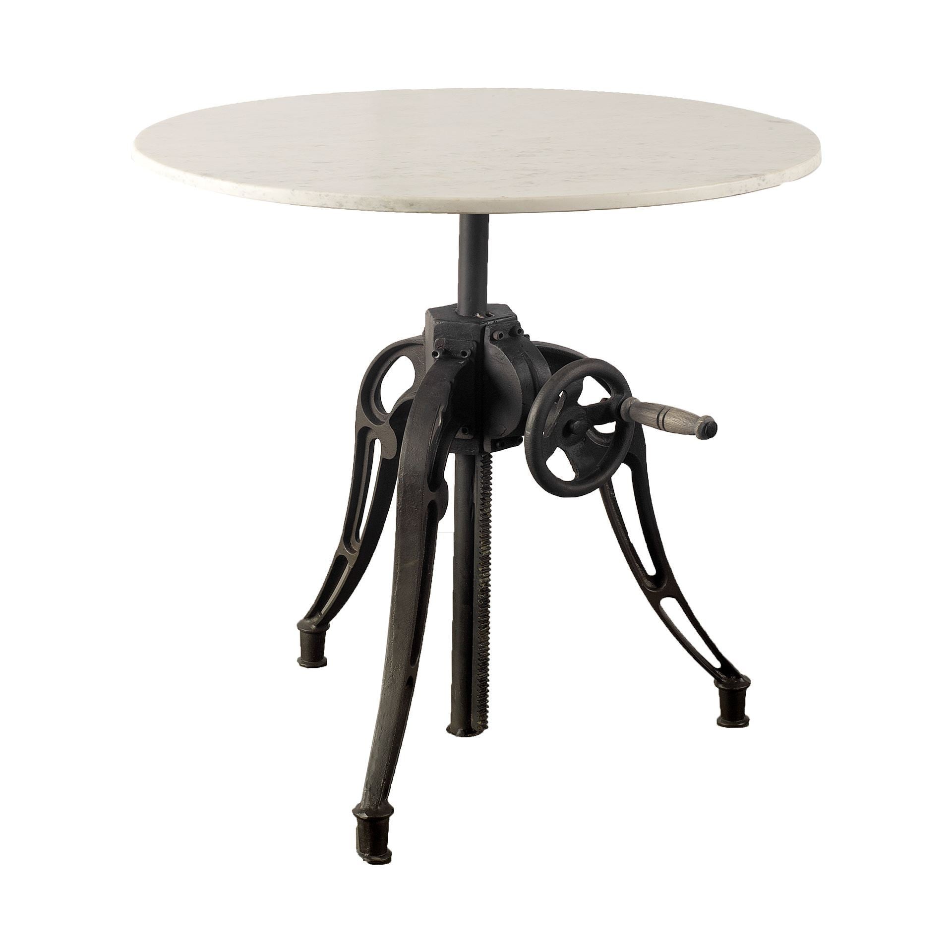 White and Black Rounded Marble and Metal Three Leg Base Dining Table - 30-inch