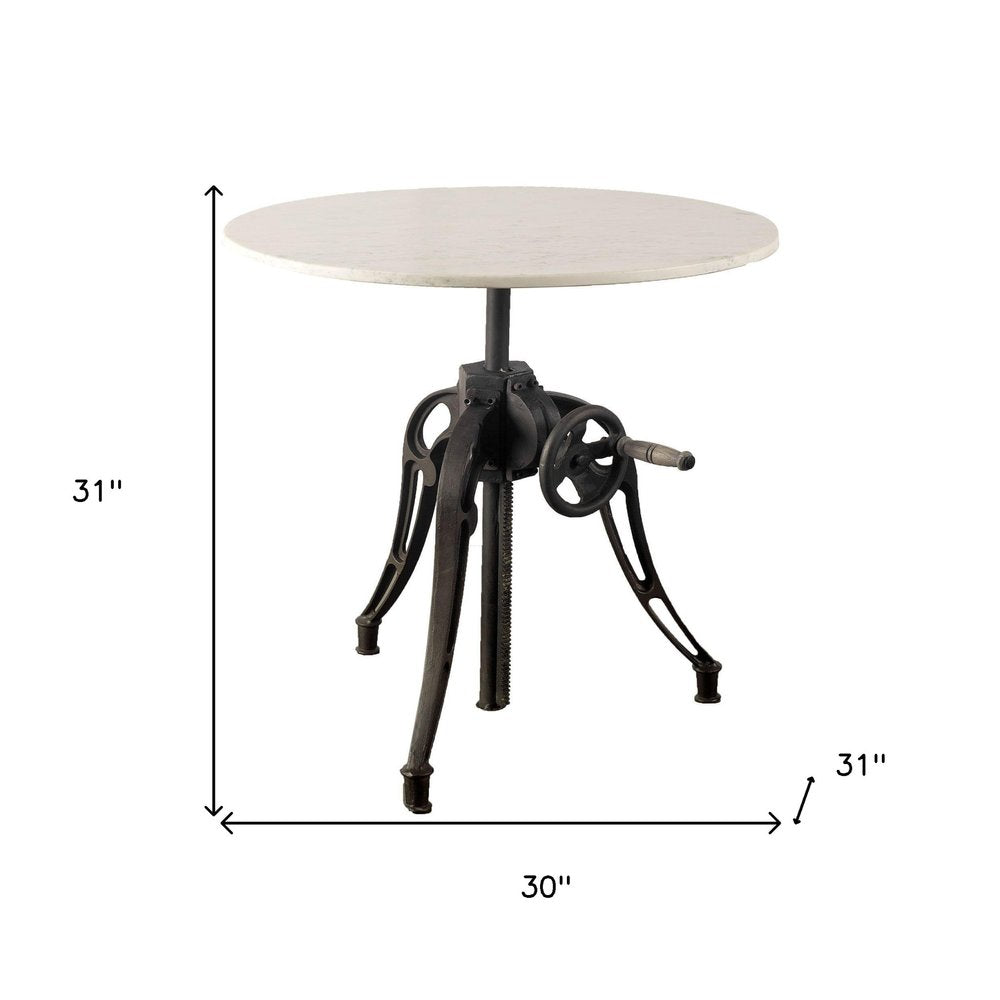 White and Black Rounded Marble and Metal Three Leg Base Dining Table - 30-inch