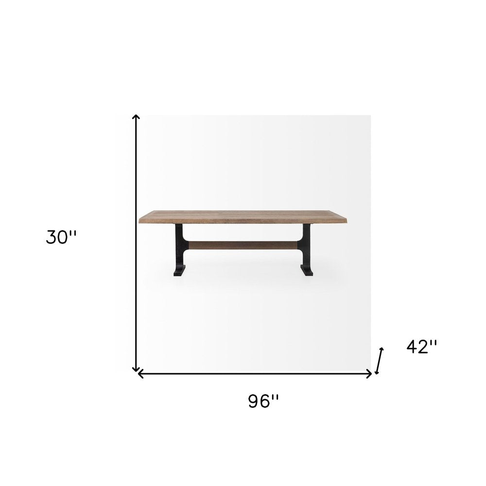 Natural and Black Solid Wood and Metal Trestle Base Dining Table - 96-inch