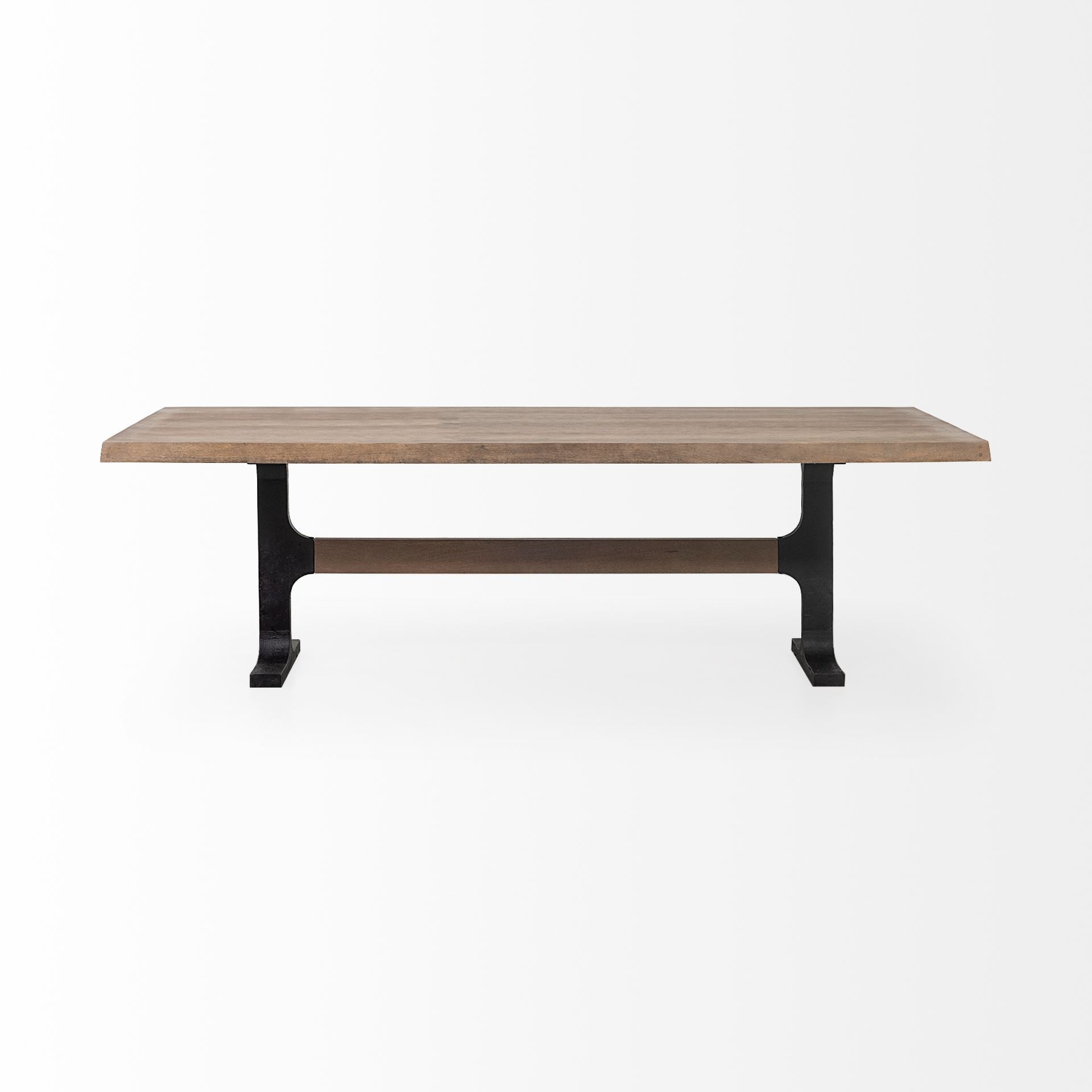 Natural and Black Solid Wood and Metal Trestle Base Dining Table - 96-inch