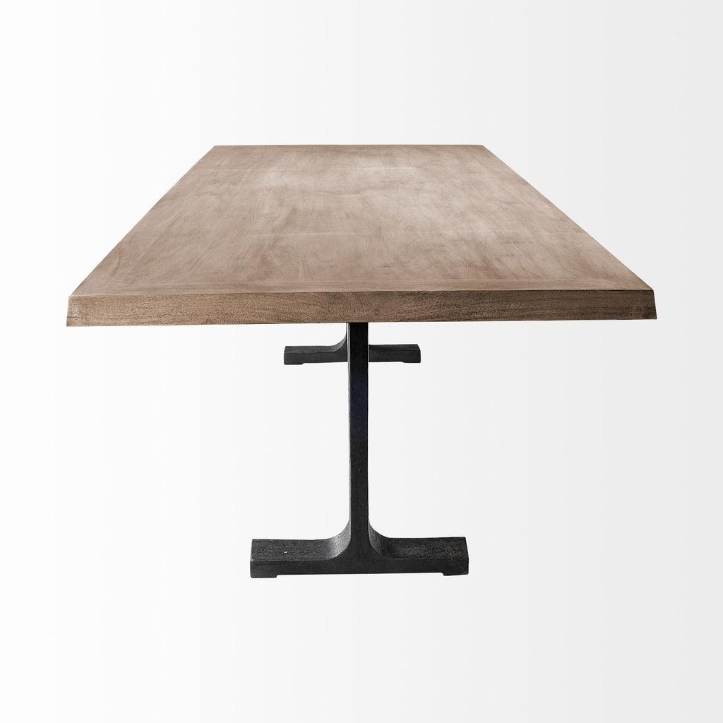 Natural and Black Solid Wood and Metal Trestle Base Dining Table - 96-inch