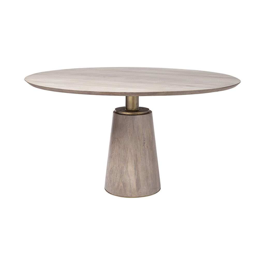 Brown and Gold Rounded Solid Wood and Metal Pedestal Base Dining Table - 54-inch