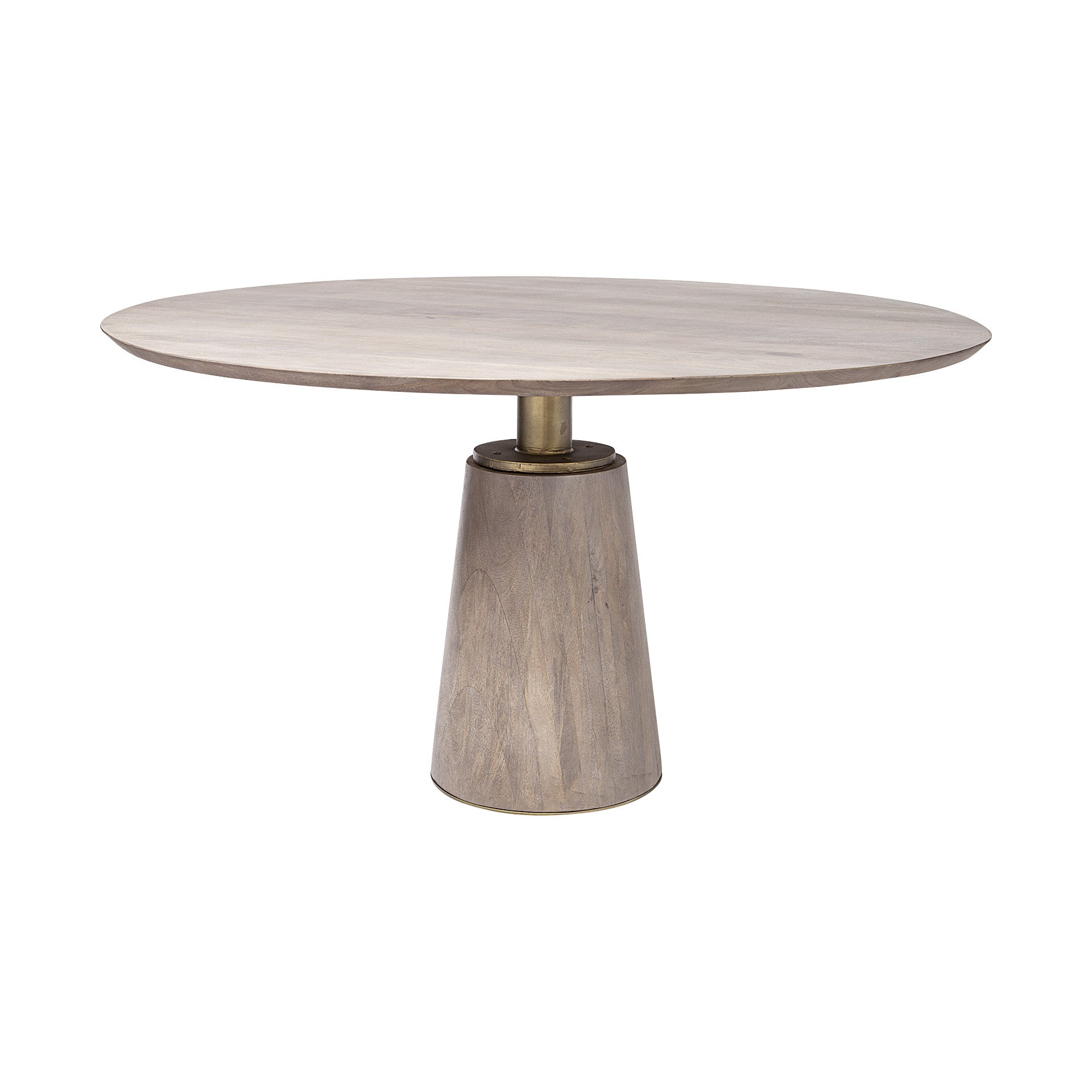 Brown and Gold Rounded Solid Wood and Metal Pedestal Base Dining Table - 54-inch