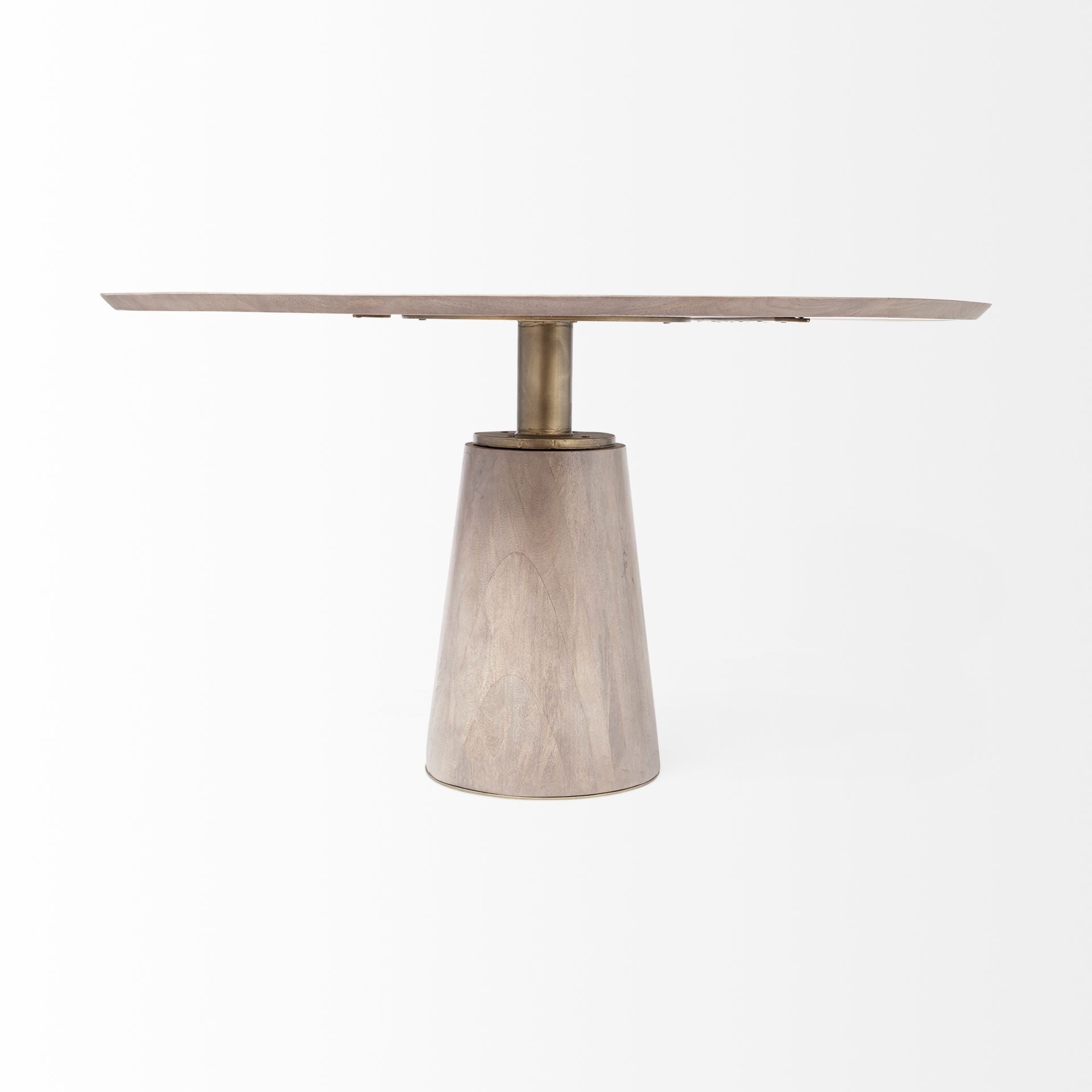 Brown and Gold Rounded Solid Wood and Metal Pedestal Base Dining Table - 54-inch