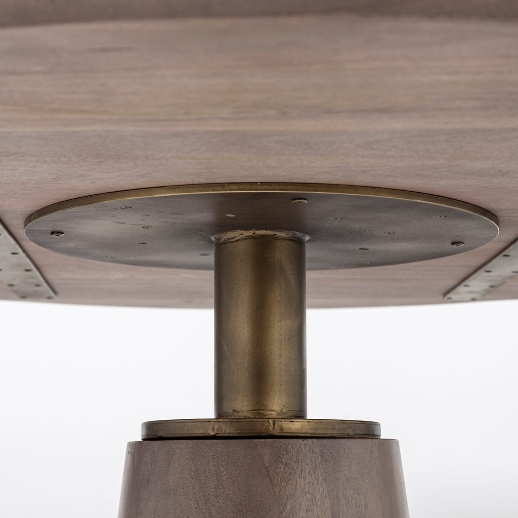 Brown and Gold Rounded Solid Wood and Metal Pedestal Base Dining Table - 54-inch