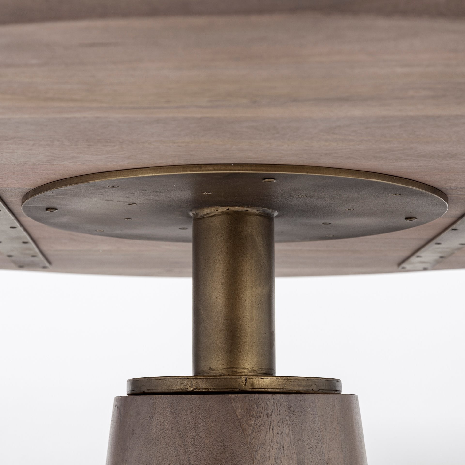 Brown and Gold Rounded Solid Wood and Metal Pedestal Base Dining Table - 54-inch