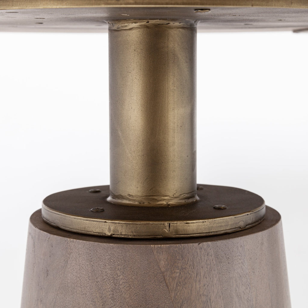 Brown and Gold Rounded Solid Wood and Metal Pedestal Base Dining Table - 54-inch