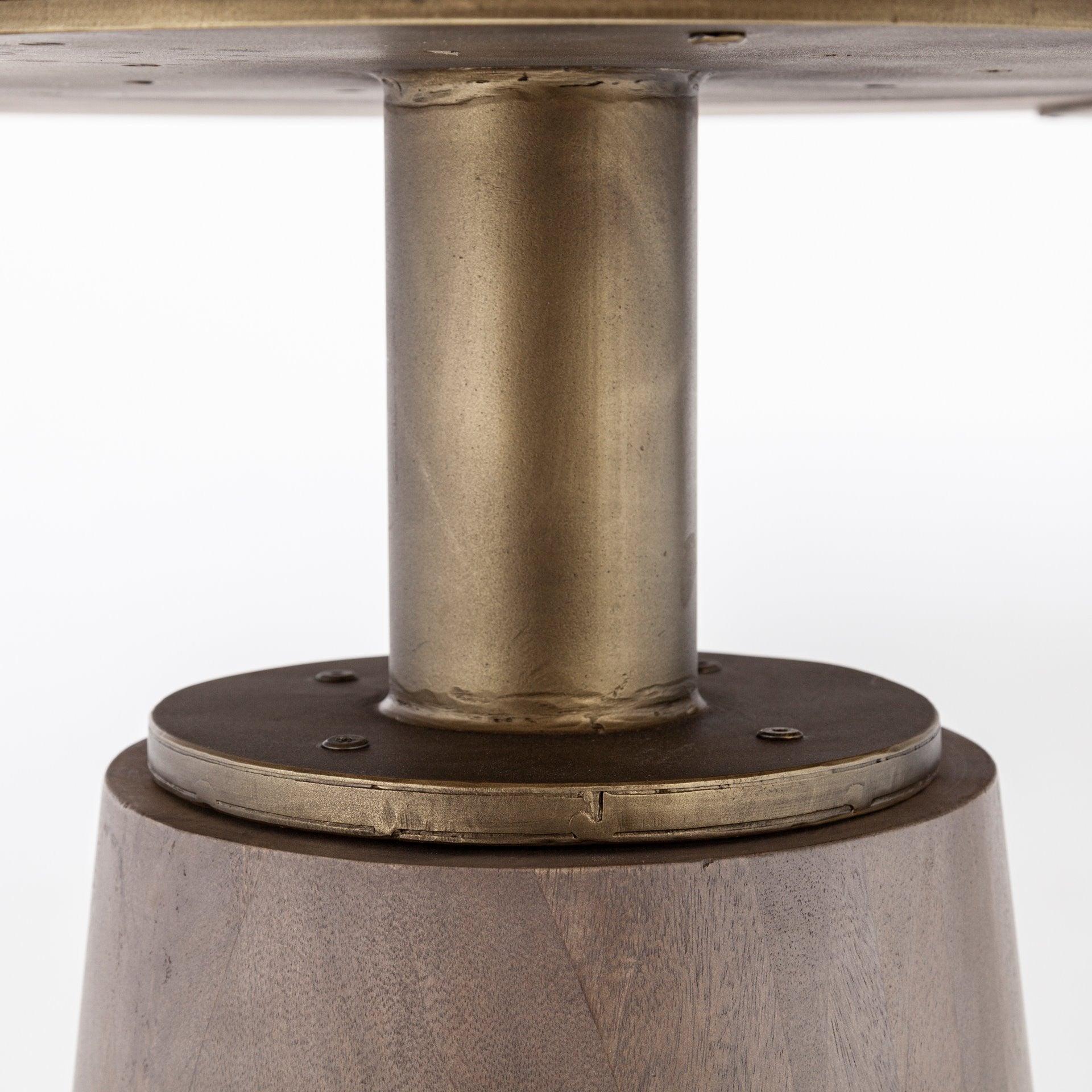 Brown and Gold Rounded Solid Wood and Metal Pedestal Base Dining Table - 54-inch