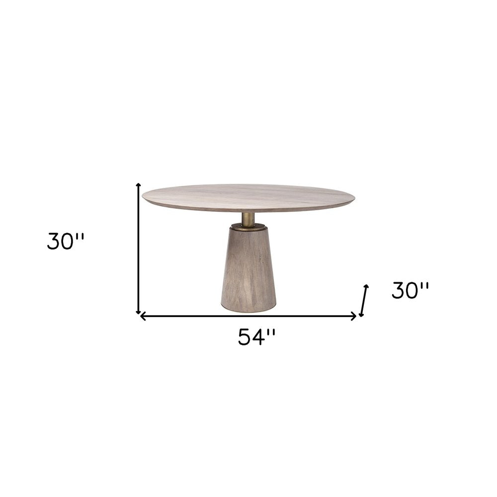 Brown and Gold Rounded Solid Wood and Metal Pedestal Base Dining Table - 54-inch