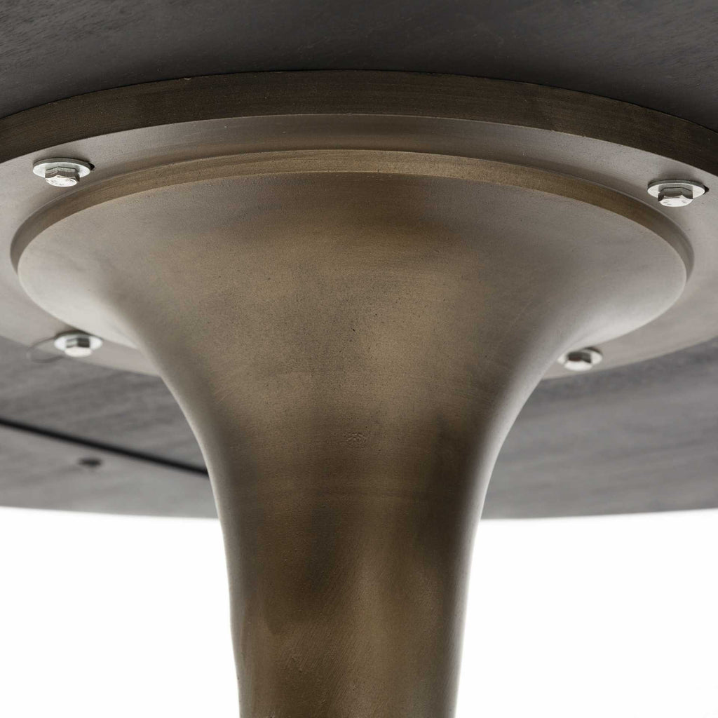 Black and Brass Rounded Solid Wood and Metal Pedestal Base Dining Table