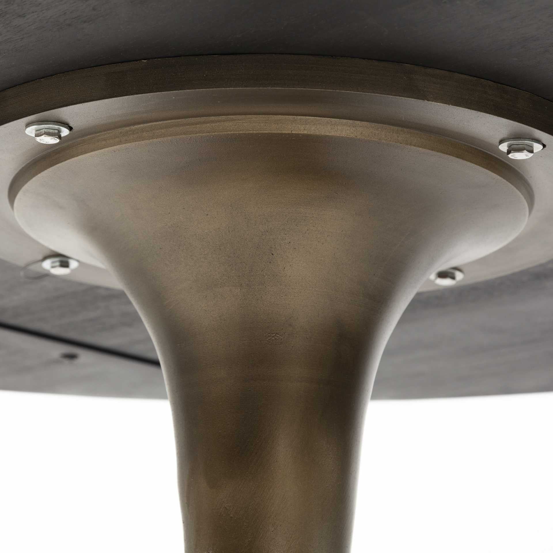 Black and Brass Rounded Solid Wood and Metal Pedestal Base Dining Table
