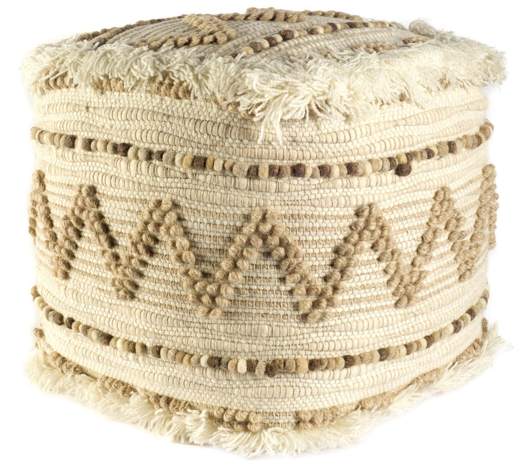 Beige Geometric Cube Ottoman - 18-inch
