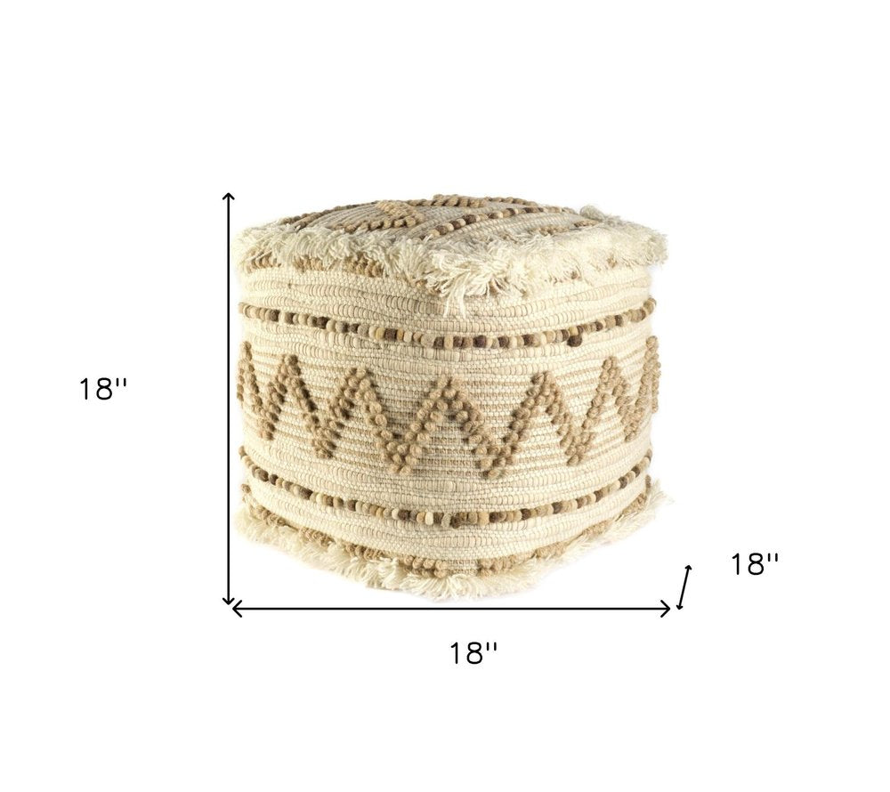 Beige Geometric Cube Ottoman - 18-inch