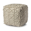 Ivory Wool Knubby Geometric Cube Pouf Ottoman - 18-inch