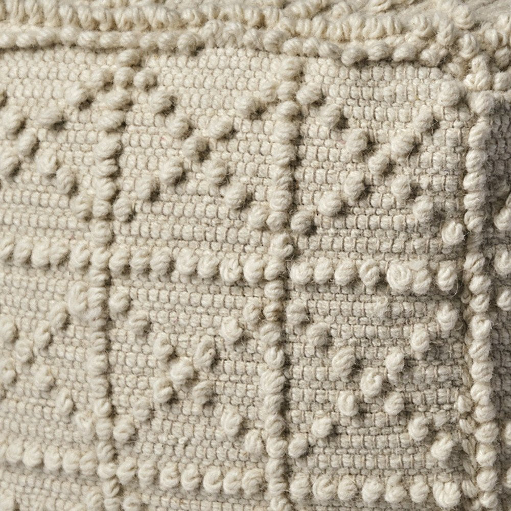 Ivory Wool Knubby Geometric Cube Pouf Ottoman - 18-inch
