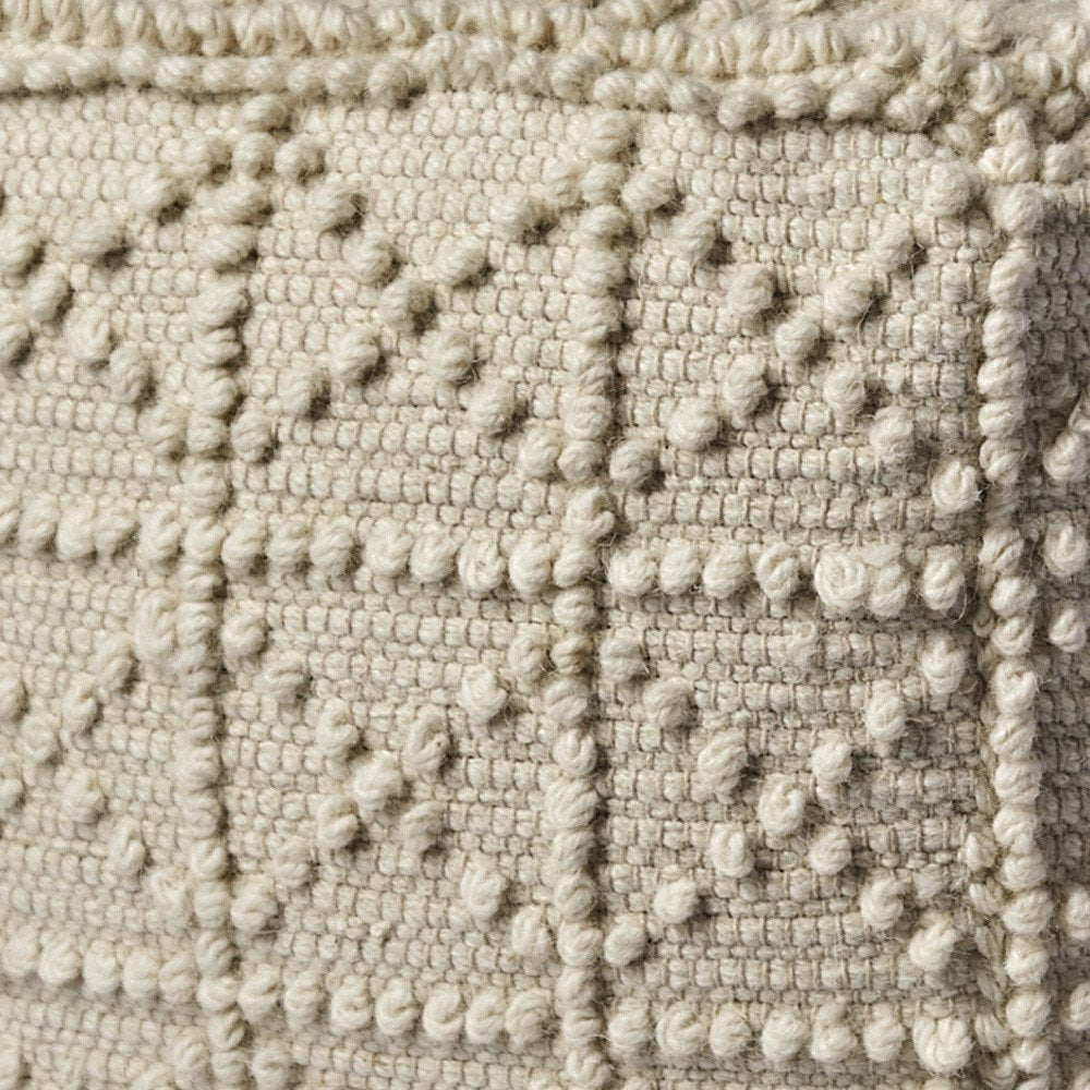 Ivory Wool Knubby Geometric Cube Pouf Ottoman - 18-inch