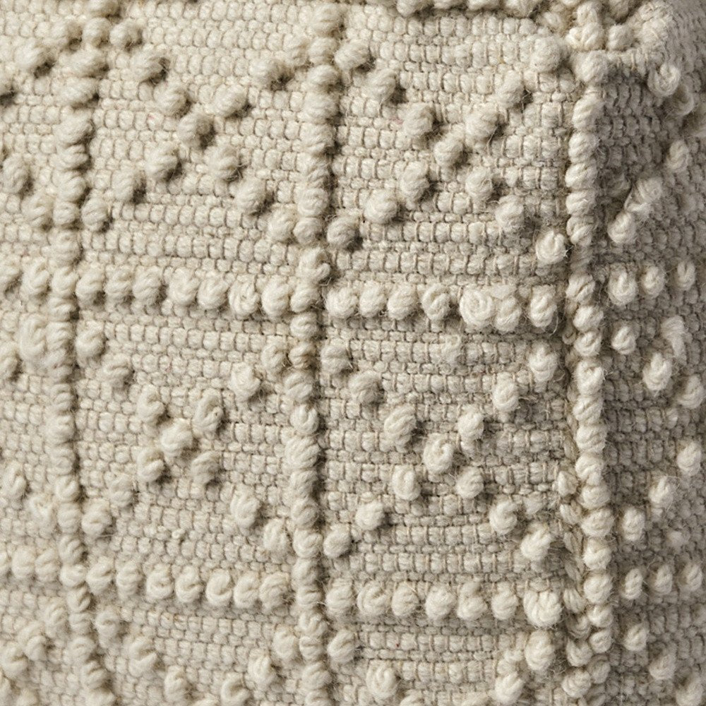 Ivory Wool Knubby Geometric Cube Pouf Ottoman - 18-inch