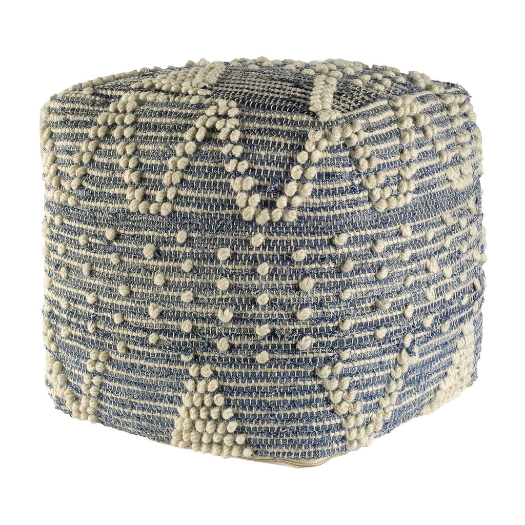 Blue Geometric Pouf Ottoman - 18-inch