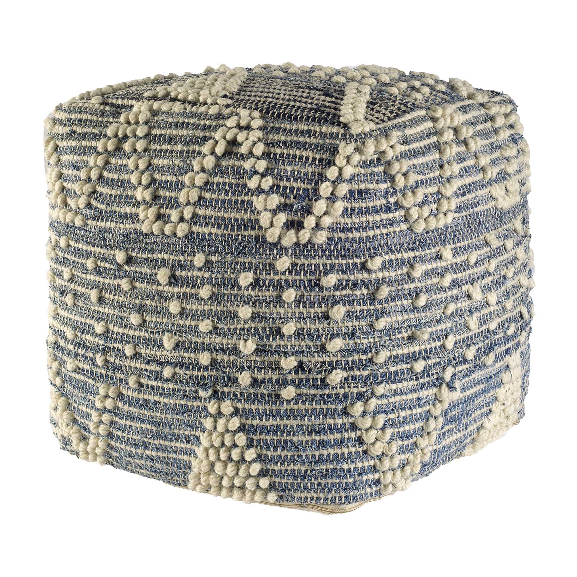Blue Geometric Pouf Ottoman - 18-inch