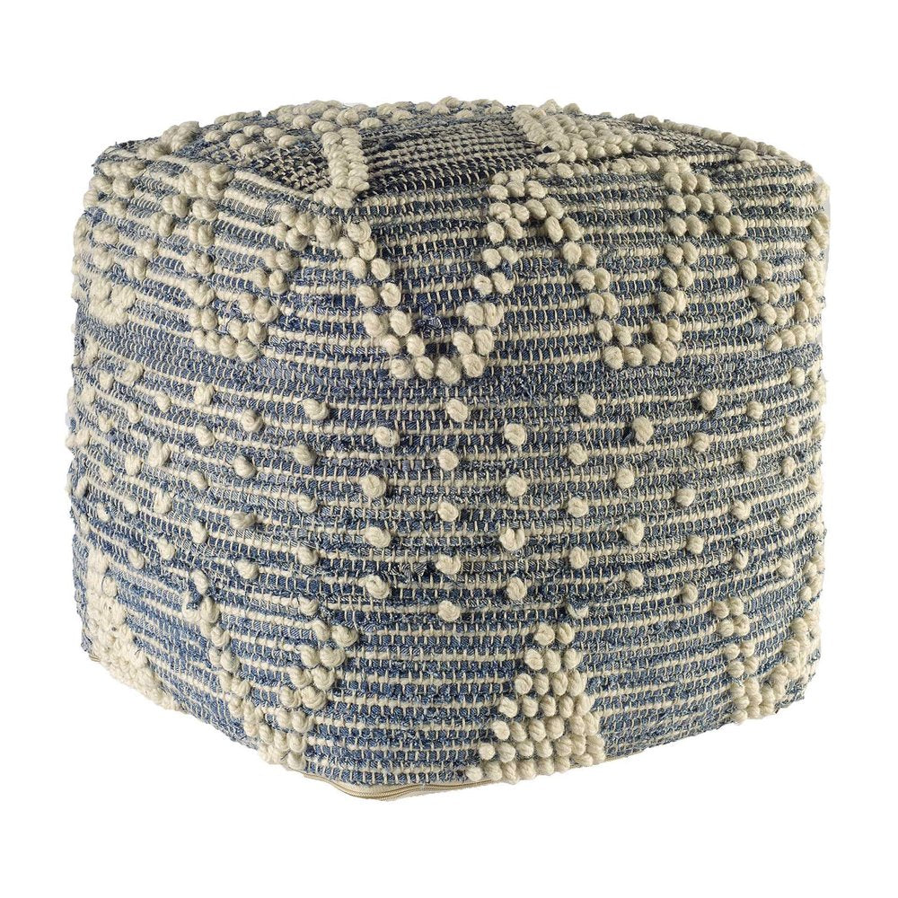 Blue Geometric Pouf Ottoman - 18-inch