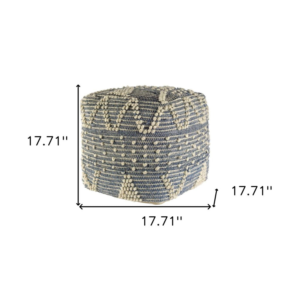 Blue Geometric Pouf Ottoman - 18-inch