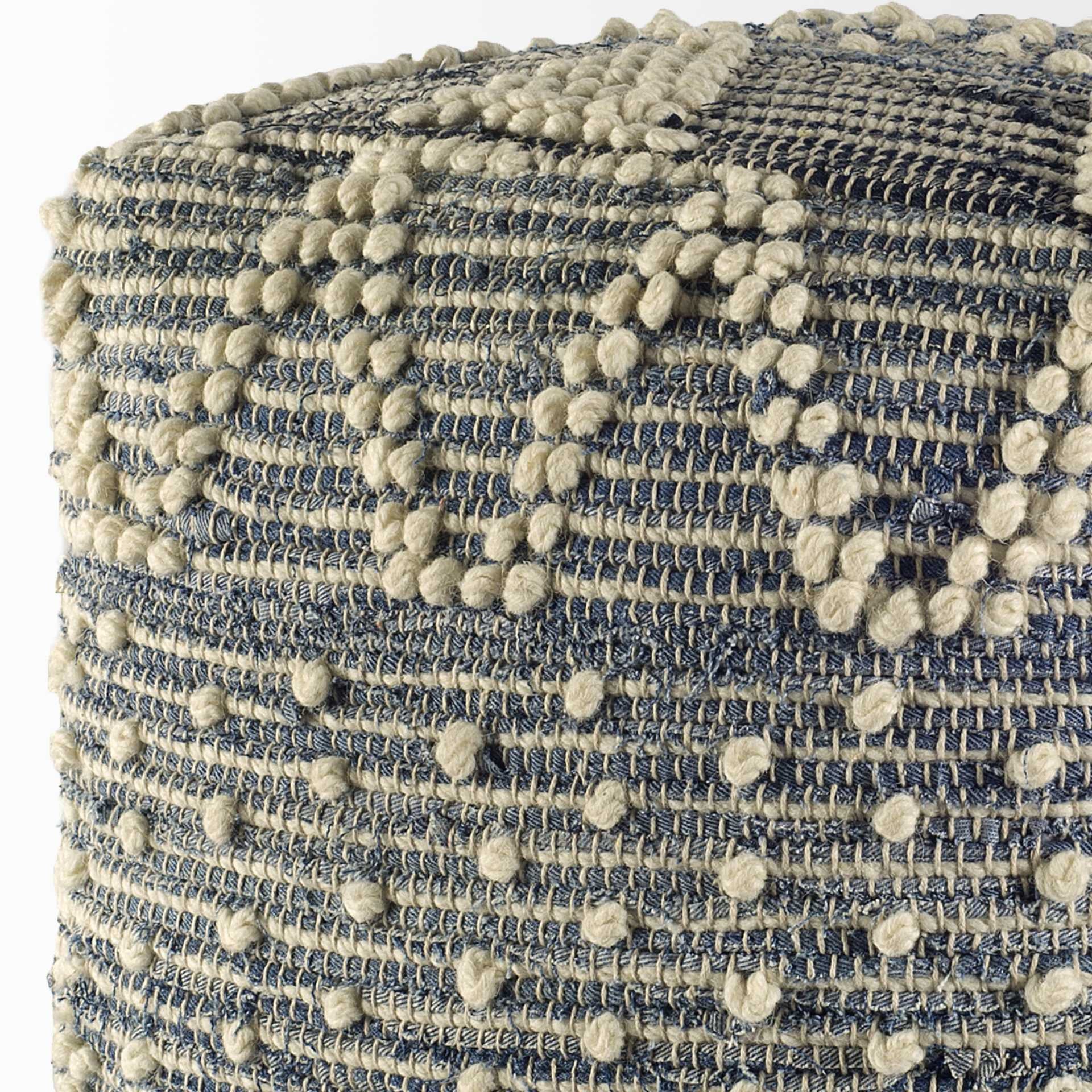 Blue Geometric Pouf Ottoman - 18-inch