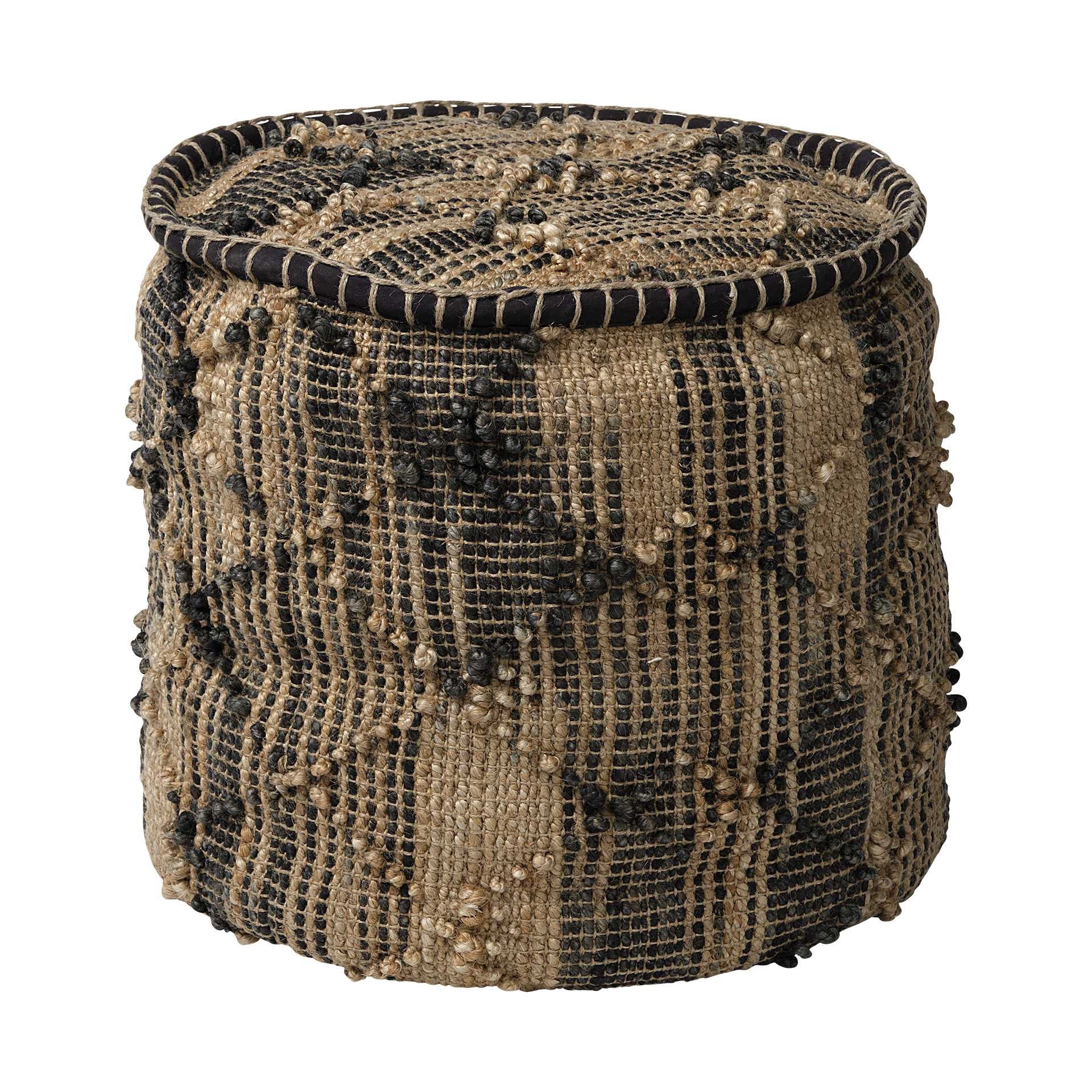 Jute Cylinder Geometric Pouf Ottoman - 20-inch