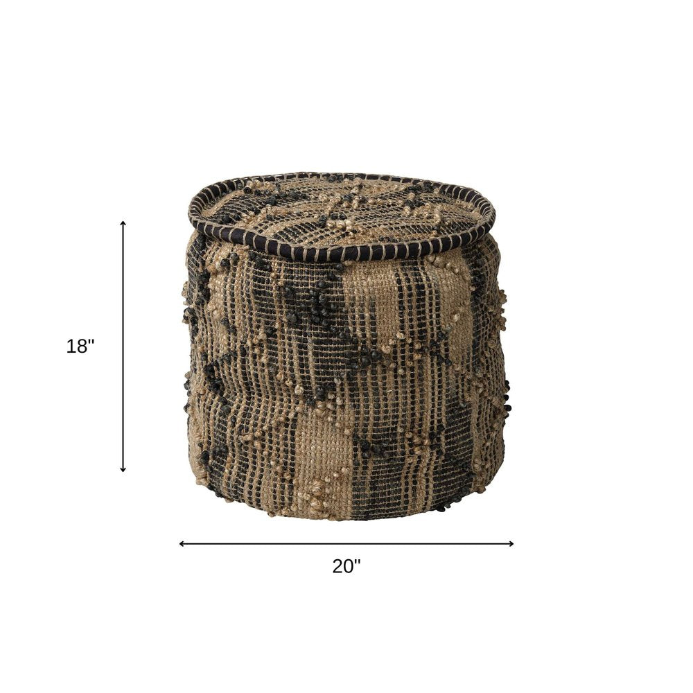 Jute Cylinder Geometric Pouf Ottoman - 20-inch