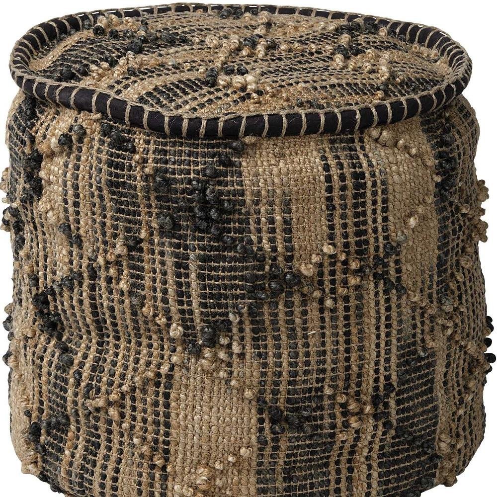 Jute Cylinder Geometric Pouf Ottoman - 20-inch
