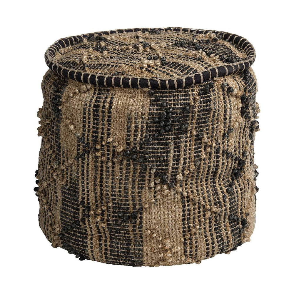 Jute Cylinder Geometric Pouf Ottoman - 20-inch