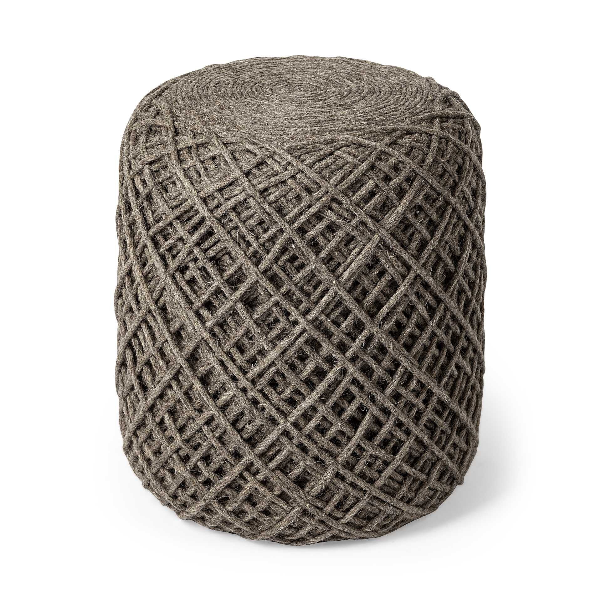 Brown Upholstery Cylinder Abstract Pouf Ottoman - 16-inch
