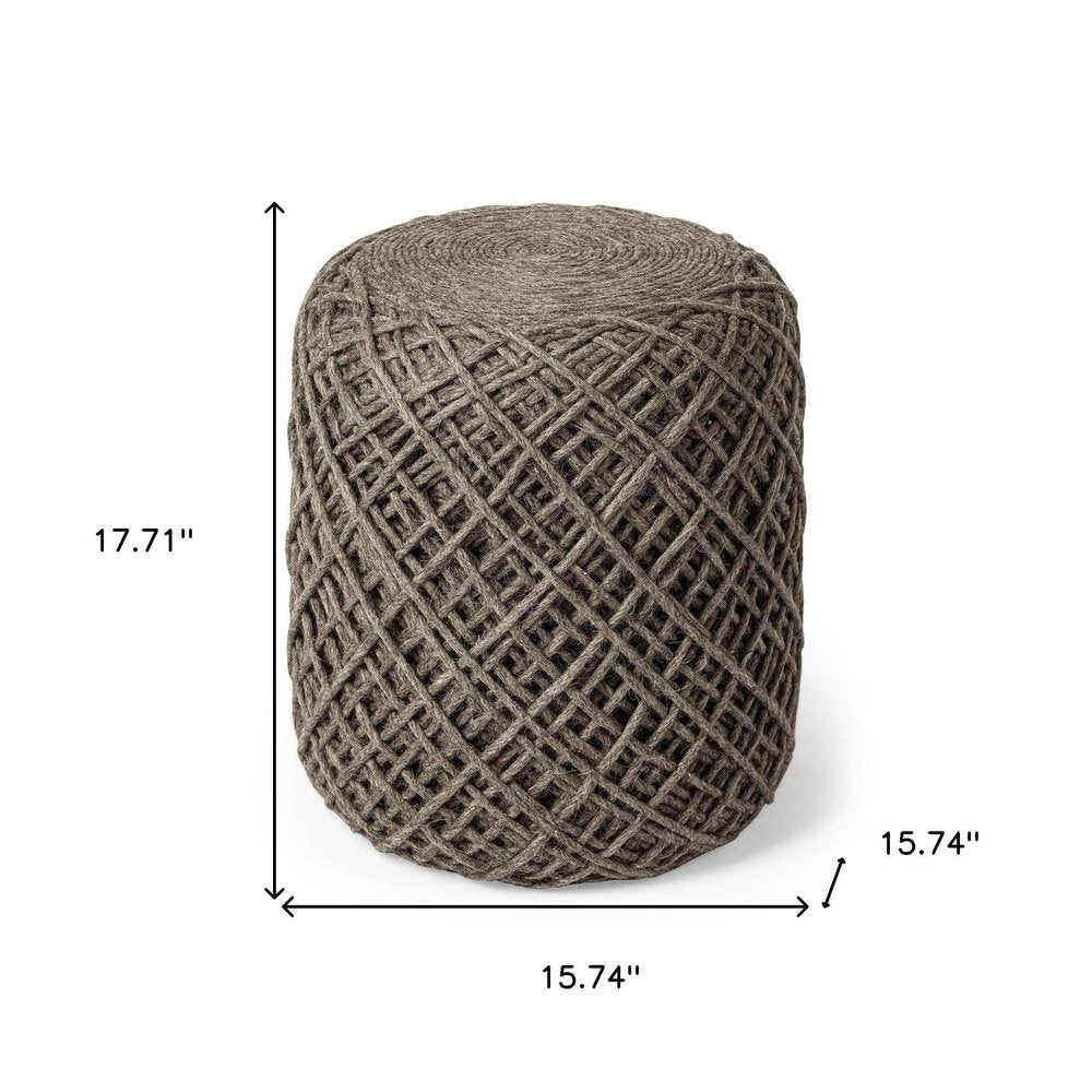 Brown Upholstery Cylinder Abstract Pouf Ottoman - 16-inch