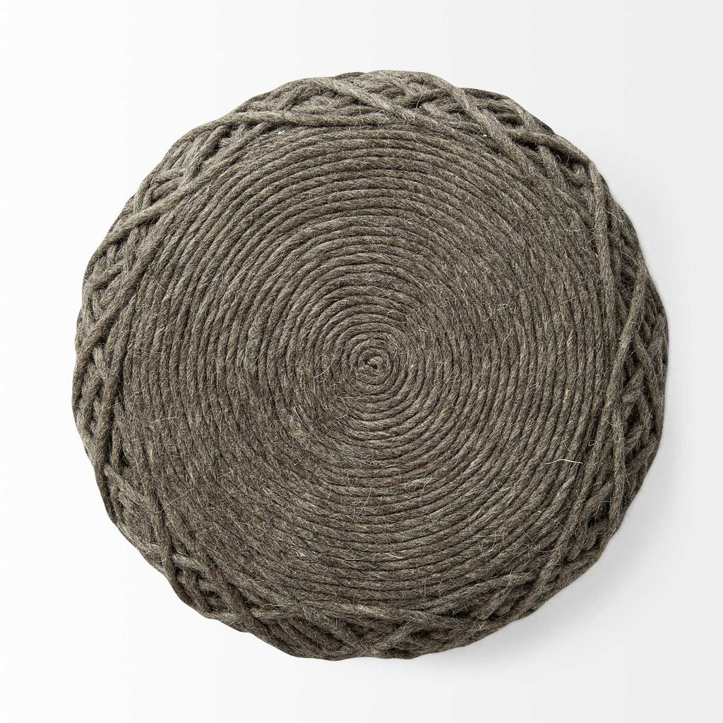 Brown Upholstery Cylinder Abstract Pouf Ottoman - 16-inch
