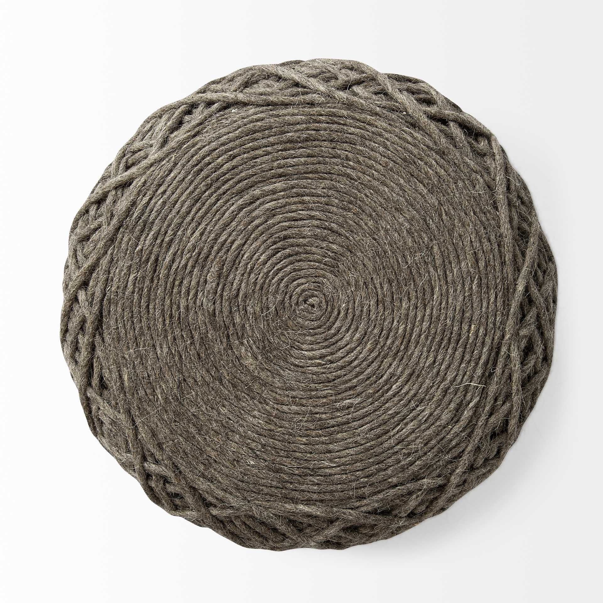 Brown Upholstery Cylinder Abstract Pouf Ottoman - 16-inch