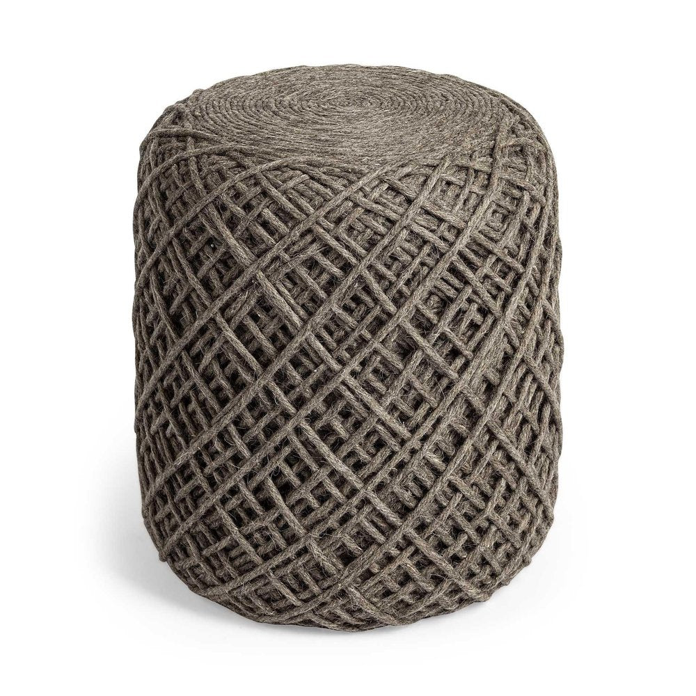 Brown Upholstery Cylinder Abstract Pouf Ottoman - 16-inch