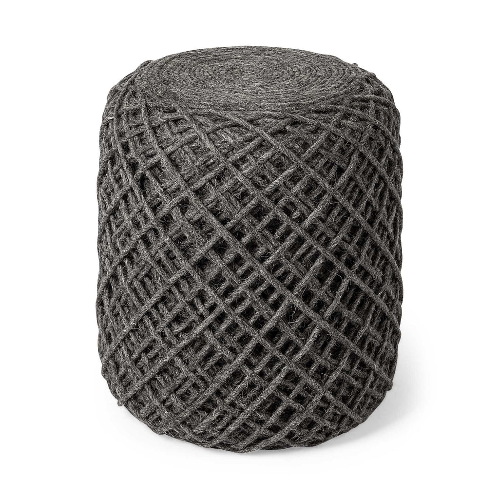 Gray Upholstery Cylinder Abstract Pouf Ottoman - 16-inch
