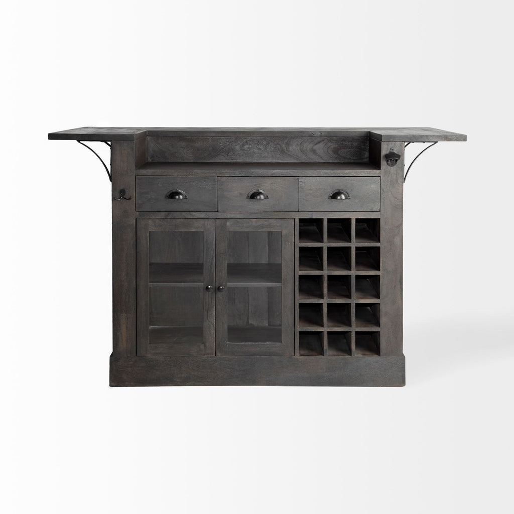 Gray Solid Wood Rolling Kitchen Island with Storage - 29-inch