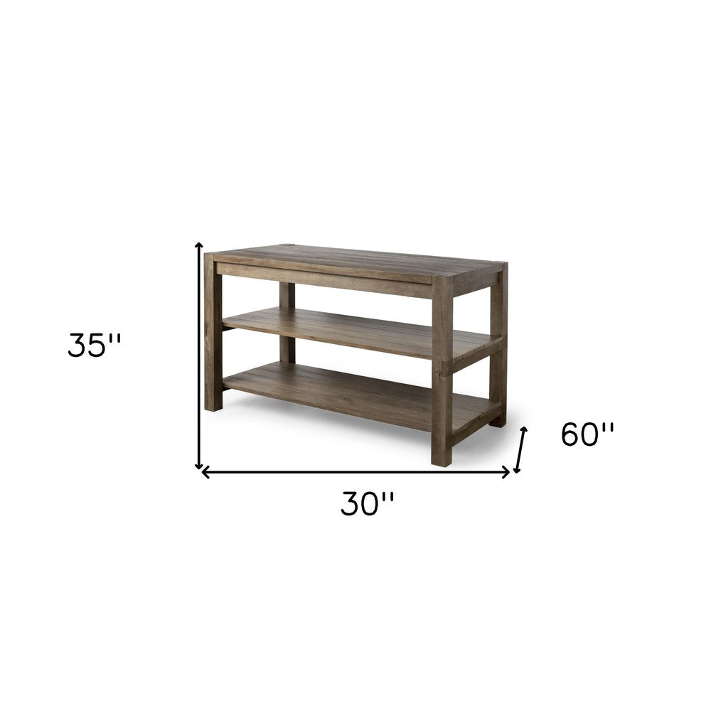 Brown Solid Wood Kitchen Island with Two Tier Smooth Counter Top